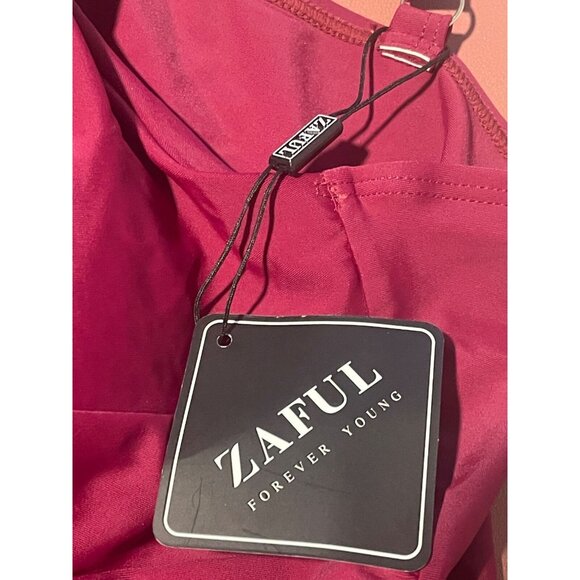 Zaful Womens One-Piece Tankini Top XL Red Maroon Twist Front Ruched Tummy - Picture 9 of 10